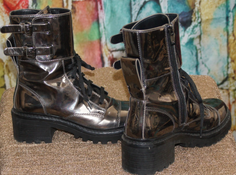 DKNY Chrome Metalic Lug Sole Combat Boots size 8
